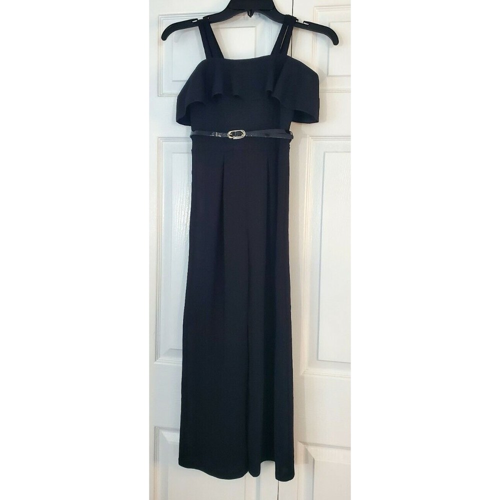 Honey & Rosie Woman's Black Crop Jumpsuit Zip Close Jumper Belt High Waist Sz 8